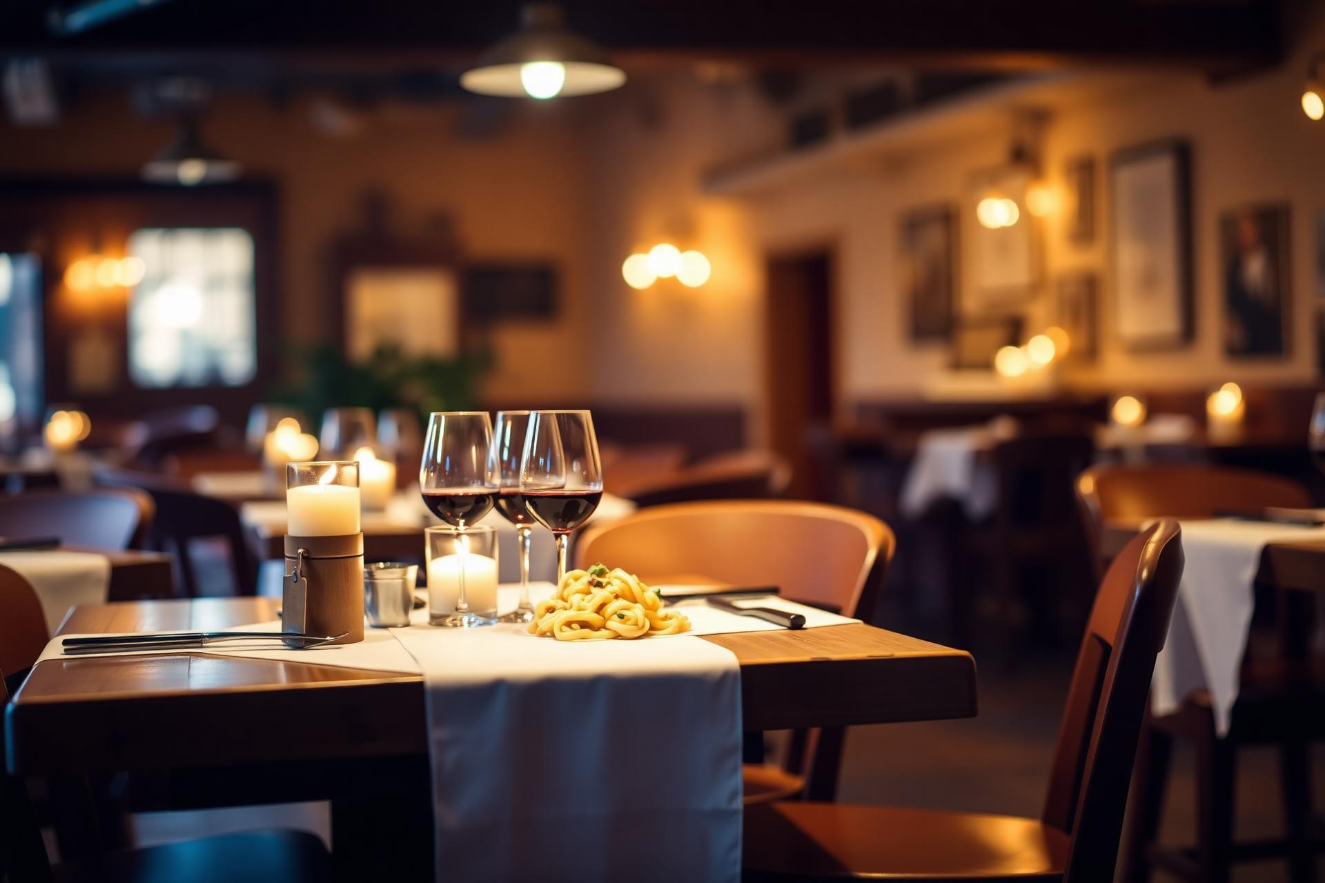 Tischdekoration im Piccola Locanda – Kerzen, Wein und frische Pasta